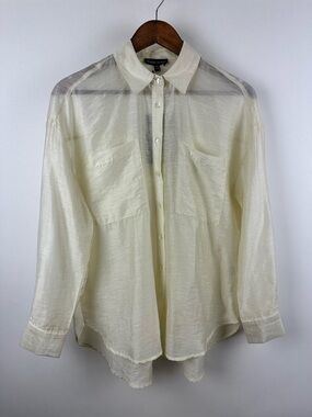 Modern Works Sheer Oversized Button Up Shirt Cream Lightweight Minimalist Blouse